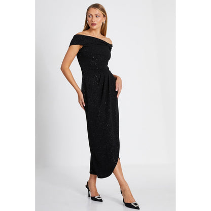 Quiz Clothing Black Glitter Embellished Off- Shoulder Bodycon Midi Dress