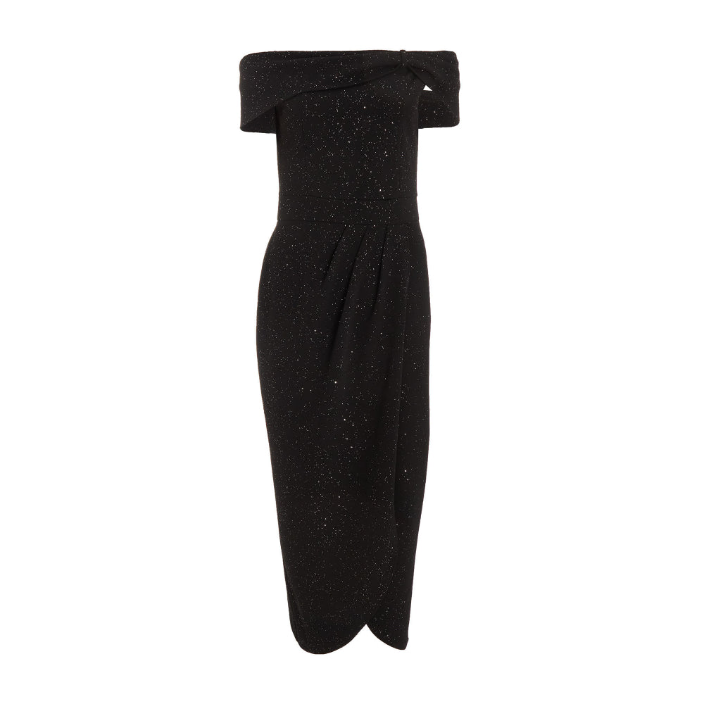 Quiz Clothing Black Glitter Embellished Off- Shoulder Bodycon Midi Dress
