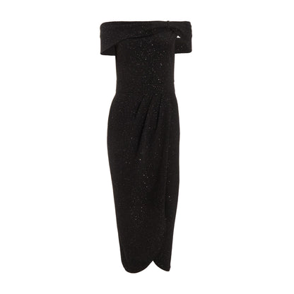Quiz Clothing Black Glitter Embellished Off- Shoulder Bodycon Midi Dress