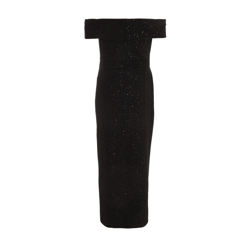 Quiz Clothing Black Glitter Embellished Off- Shoulder Bodycon Midi Dress