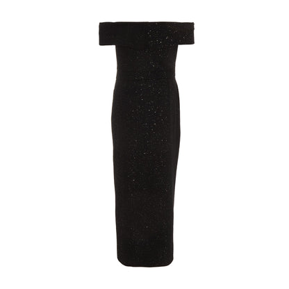 Quiz Clothing Black Glitter Embellished Off- Shoulder Bodycon Midi Dress