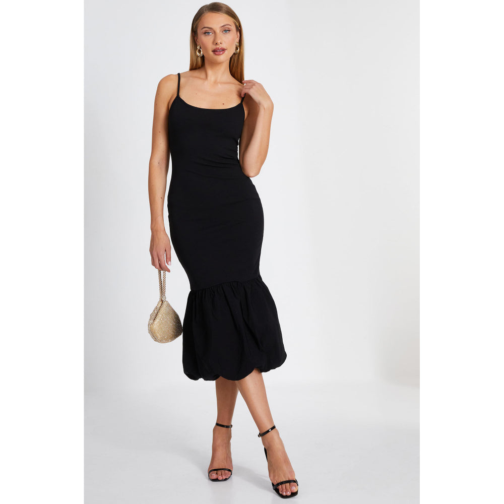 Quiz Clothing Black Round Neck Shoulder Straps Peplum Midi Dress