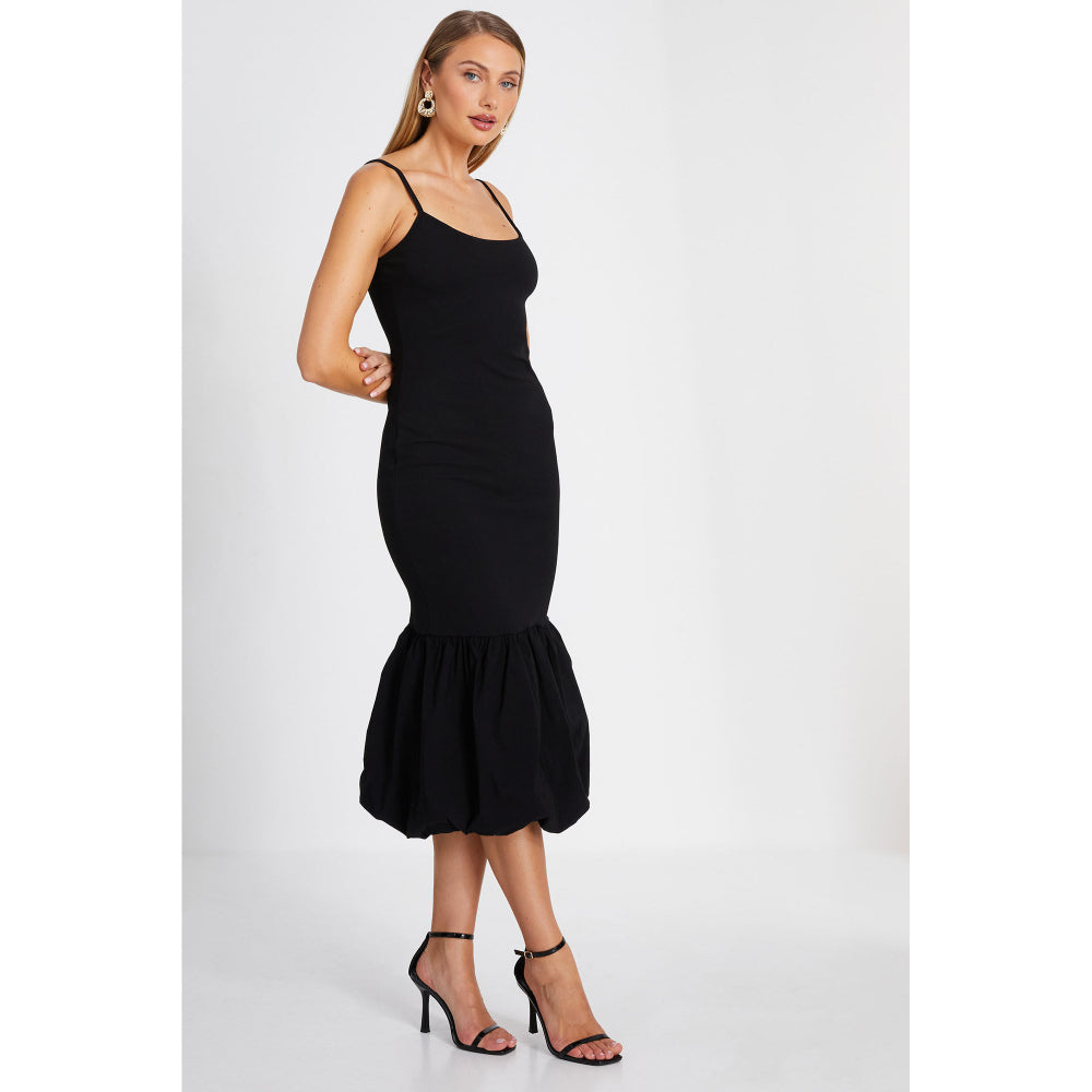 Quiz Clothing Black Round Neck Shoulder Straps Peplum Midi Dress