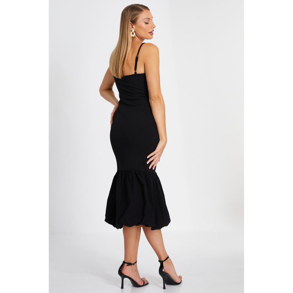 Quiz Clothing Black Round Neck Shoulder Straps Peplum Midi Dress