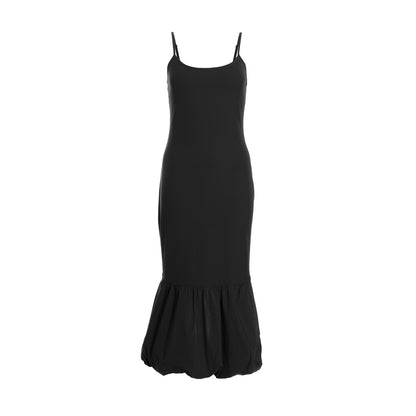 Quiz Clothing Black Round Neck Shoulder Straps Peplum Midi Dress