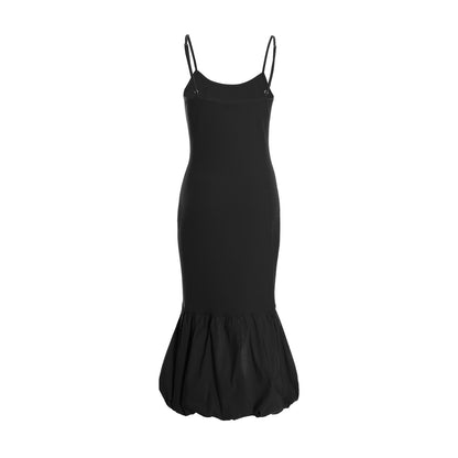 Quiz Clothing Black Round Neck Shoulder Straps Peplum Midi Dress