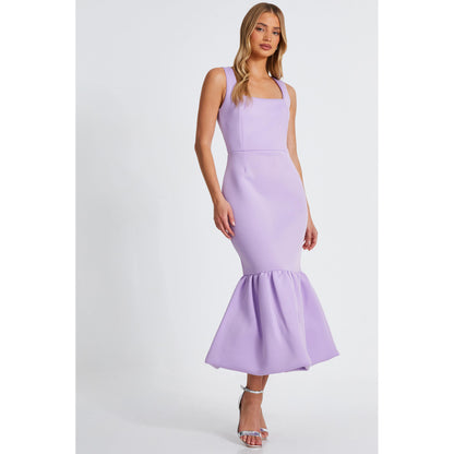 Quiz Clothing Lavender Square Neck Sleeveless Peplum Midi Dress