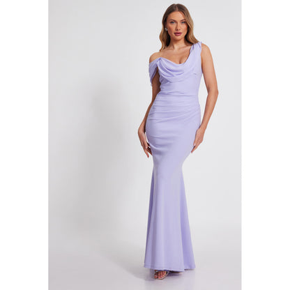Quiz Clothing Lavender Asymmetric Cowl Neck Bodycon Maxi Dress