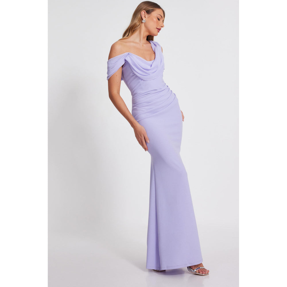 Quiz Clothing Lavender Asymmetric Cowl Neck Bodycon Maxi Dress