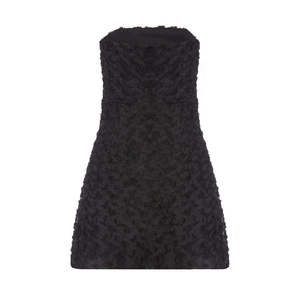 Quiz Clothing Black 3D Floral Design Tube Bandeau Mini Dress