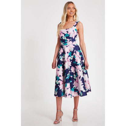 Quiz Clothing Multicolor Square Neck Sleeveless Floral Midi Skater Dress