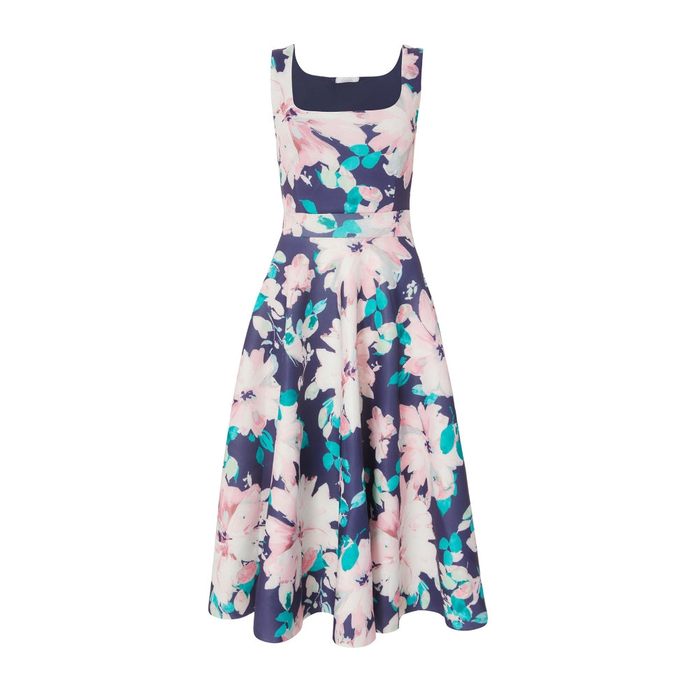Quiz Clothing Multicolor Square Neck Sleeveless Floral Midi Skater Dress