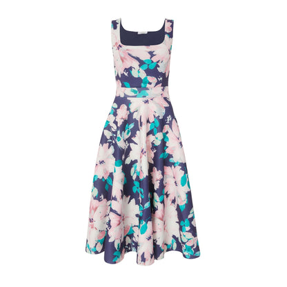 Quiz Clothing Multicolor Square Neck Sleeveless Floral Midi Skater Dress
