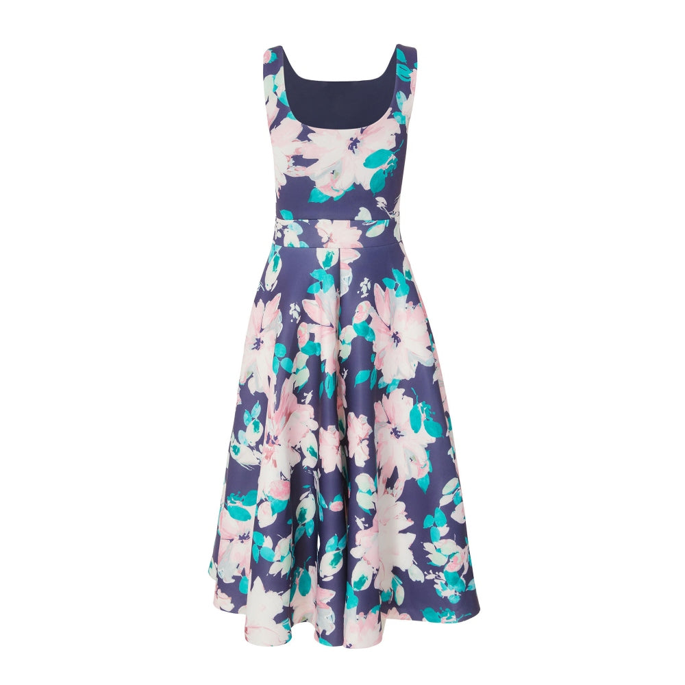 Quiz Clothing Multicolor Square Neck Sleeveless Floral Midi Skater Dress