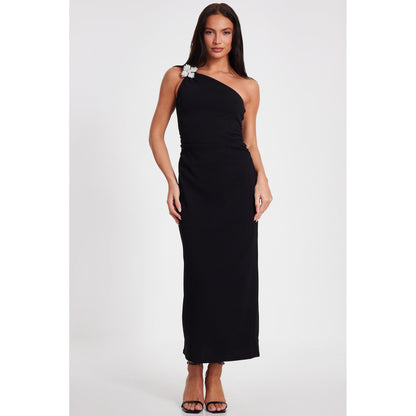 Quiz Clothing Black One Shoulder Sleeveless with Embellishment Maxi Dress