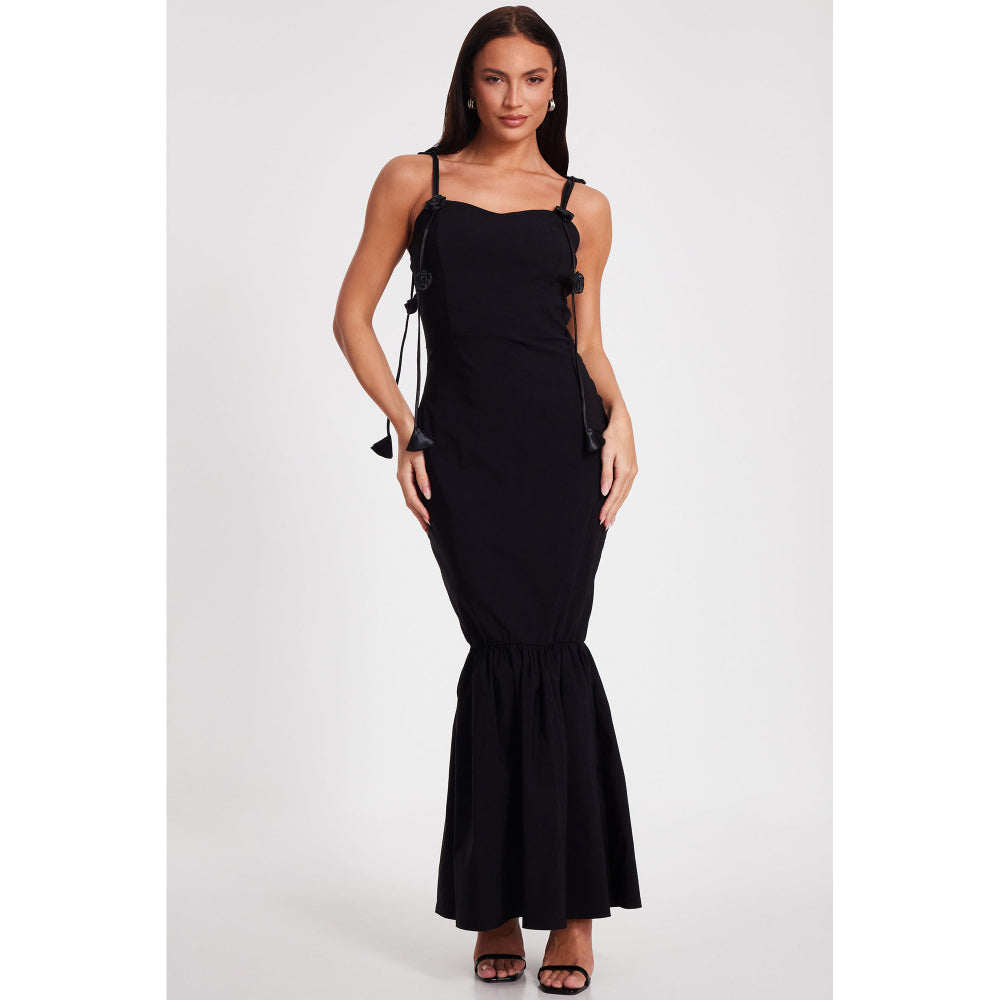 Quiz Clothing Black Sweetheart Neck Sleeveless Peplum Maxi Dress