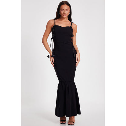 Quiz Clothing Black Sweetheart Neck Sleeveless Peplum Maxi Dress
