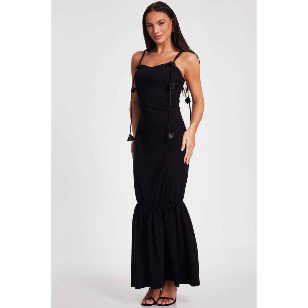 Quiz Clothing Black Sweetheart Neck Sleeveless Peplum Maxi Dress