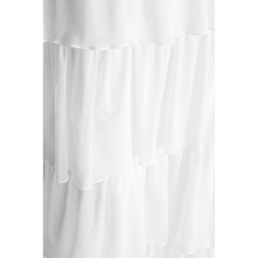 Quiz Clothing White Mesh Round Neck Full Sleeves Layered Skater Midi Dress