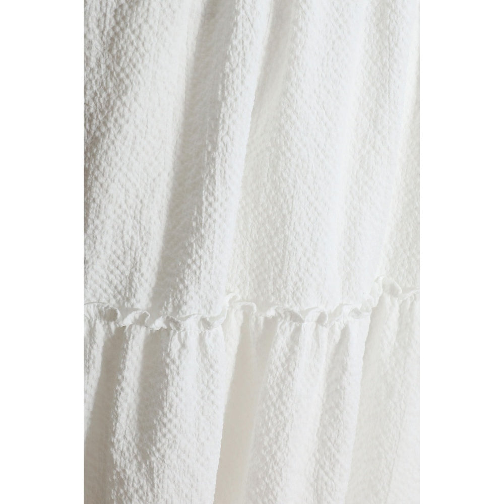 Quiz Clothing White V-Neck Full Sleeve Waisted Fit And Flared Midi Dress