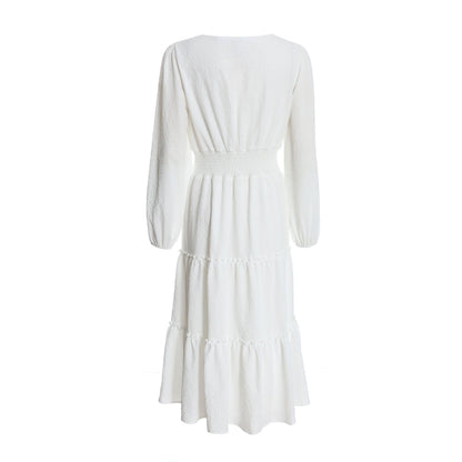 Quiz Clothing White V-Neck Full Sleeve Waisted Fit And Flared Midi Dress