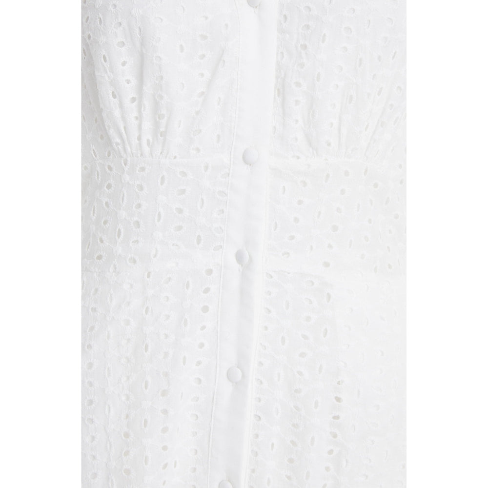 Quiz Clothing White Schiffli Buttoned Waisted V-Neck Midi Dress