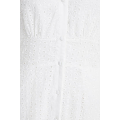 Quiz Clothing White Schiffli Buttoned Waisted V-Neck Midi Dress
