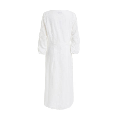 Quiz Clothing White Schiffli Buttoned Waisted V-Neck Midi Dress