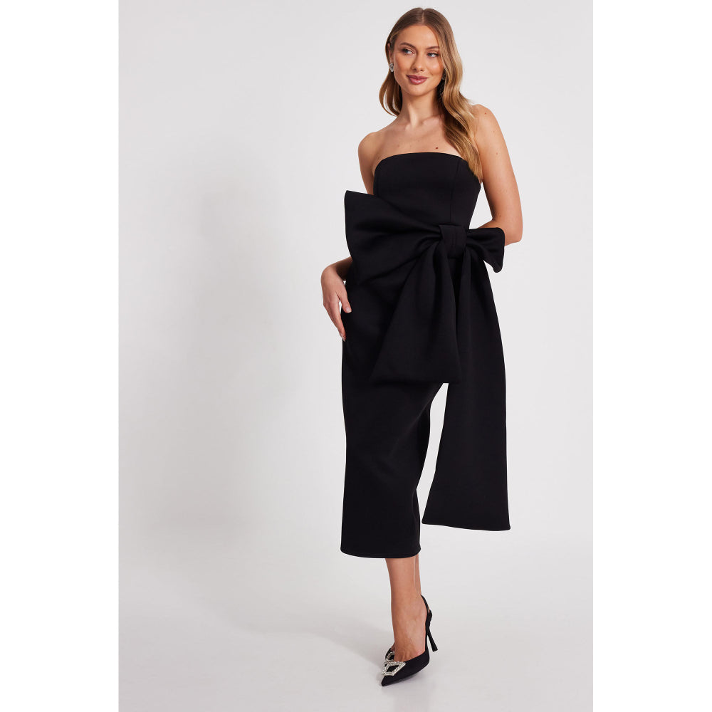 Quiz Clothing Black Tube Front Bow Detail Midi Dress