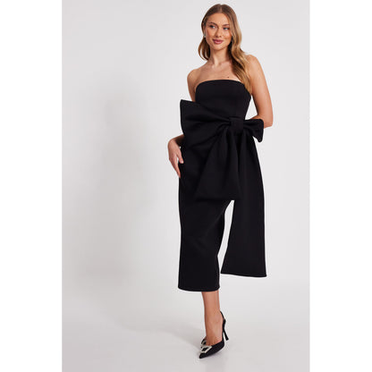 Quiz Clothing Black Tube Front Bow Detail Midi Dress