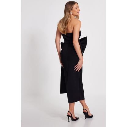 Quiz Clothing Black Tube Front Bow Detail Midi Dress