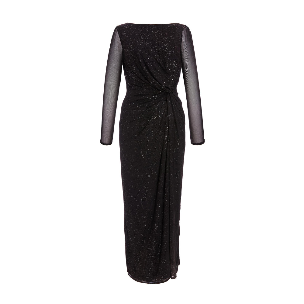 Quiz Clothing Black Embellished Front Knot Round Neck Long Sleeve Midi Dress
