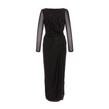 Quiz Clothing Black Embellished Front Knot Round Neck Long Sleeve Midi Dress