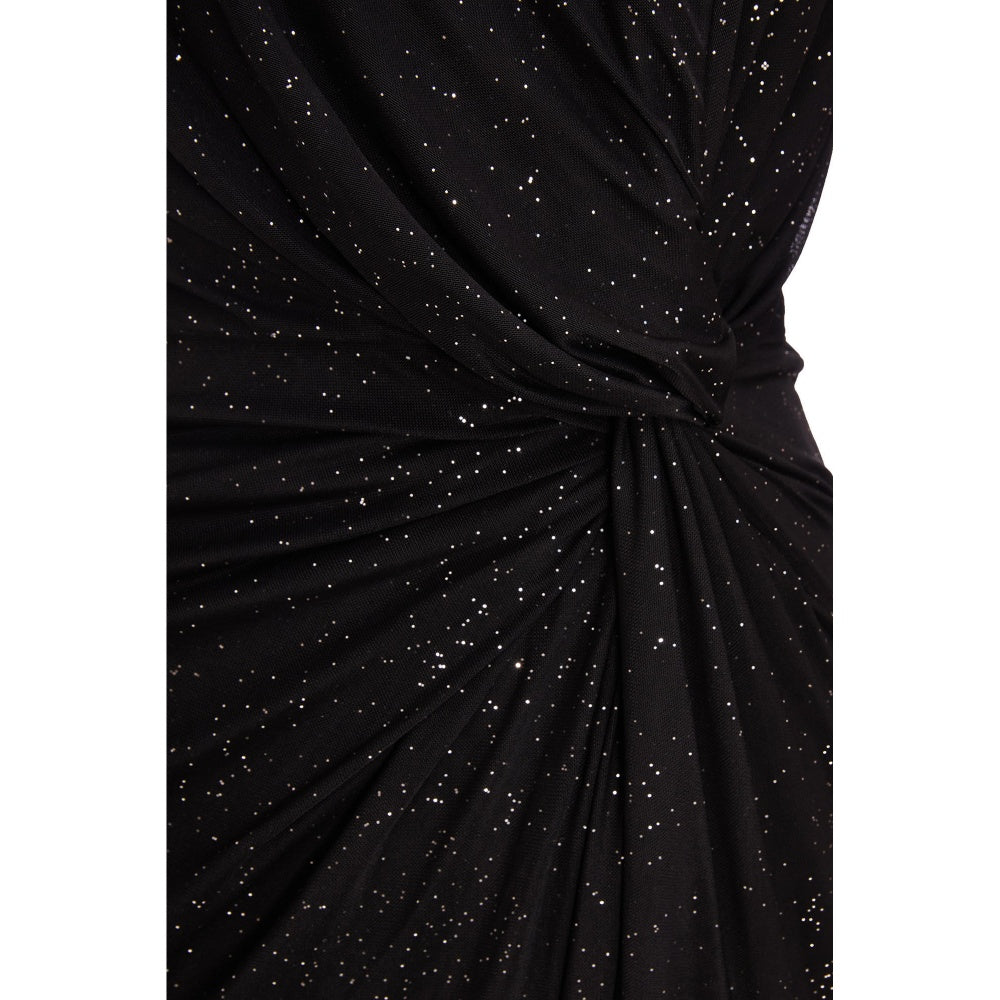 Quiz Clothing Black Embellished Front Knot Round Neck Long Sleeve Midi Dress