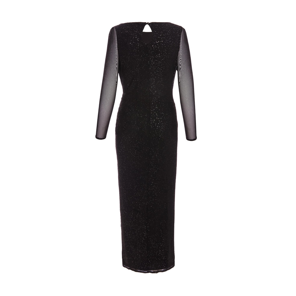 Quiz Clothing Black Embellished Front Knot Round Neck Long Sleeve Midi Dress