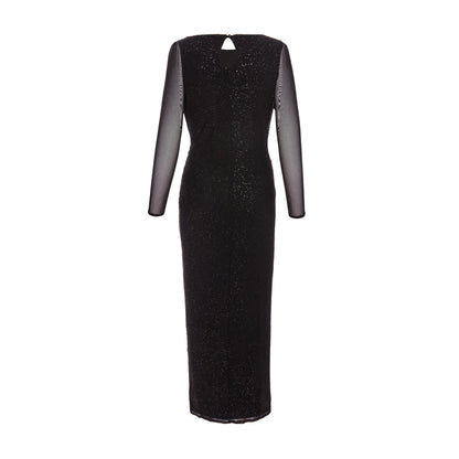 Quiz Clothing Black Embellished Front Knot Round Neck Long Sleeve Midi Dress