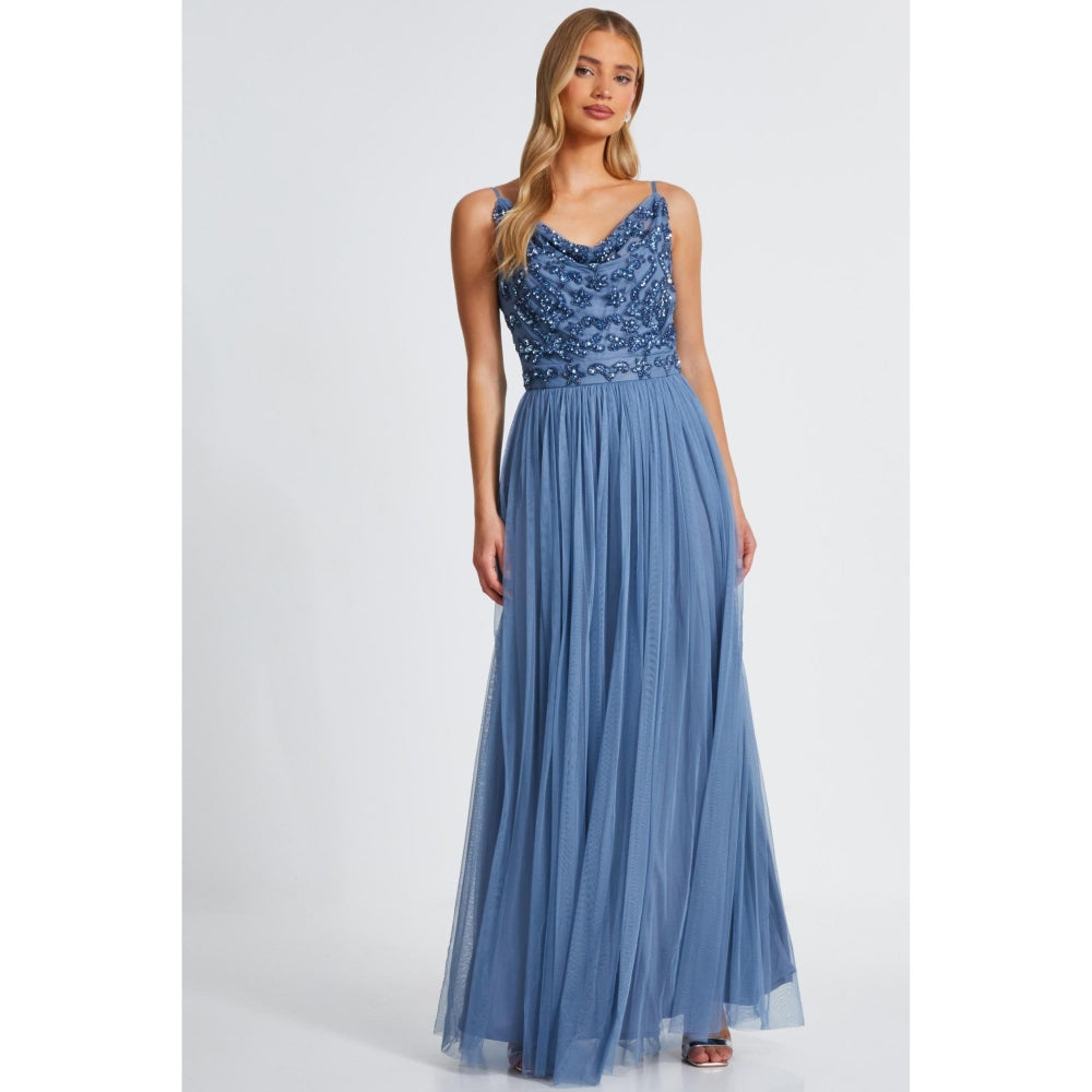 Quiz Clothing Women Blue Polyester Embellished Dress