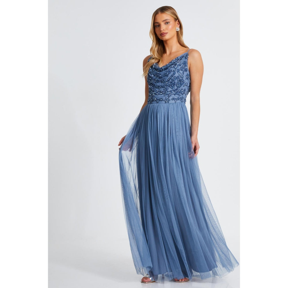 Quiz Clothing Women Blue Polyester Embellished Dress