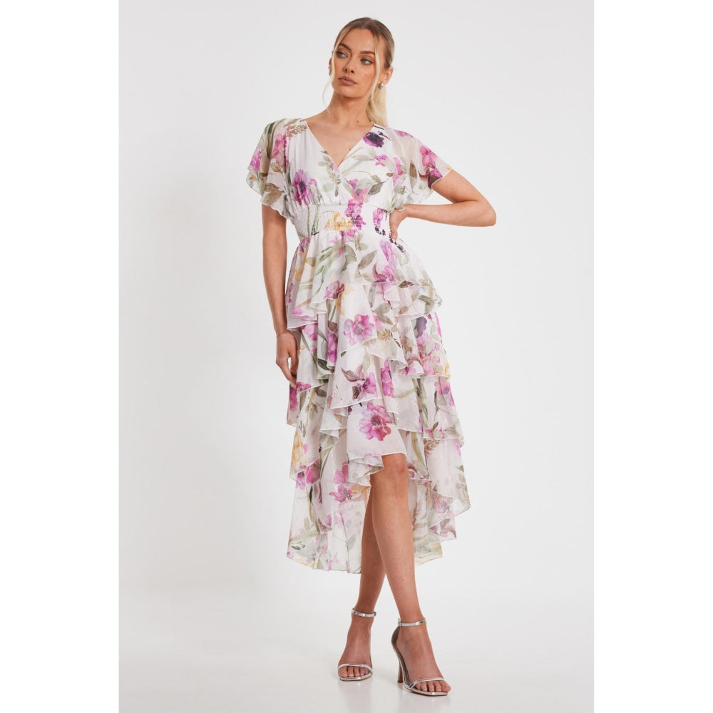 Quiz Clothing Women White Polyester Floral Dress