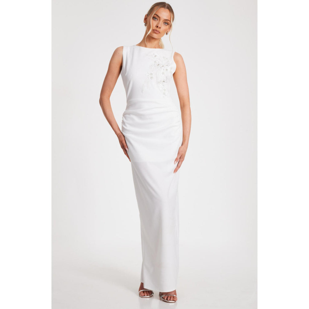 Quiz Clothing Women White Polyester Solid Dress