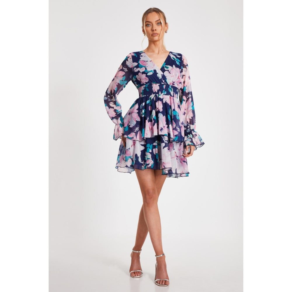 Quiz Clothing Women Navy Blue Polyester Floral Dress