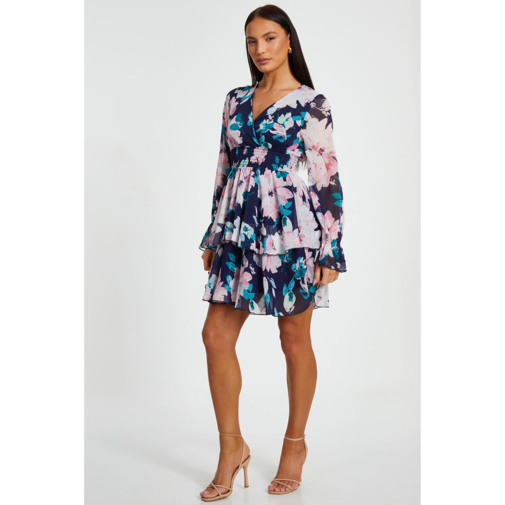Quiz Clothing Women Navy Blue Polyester Floral Dress