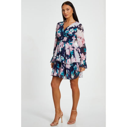 Quiz Clothing Women Navy Blue Polyester Floral Dress