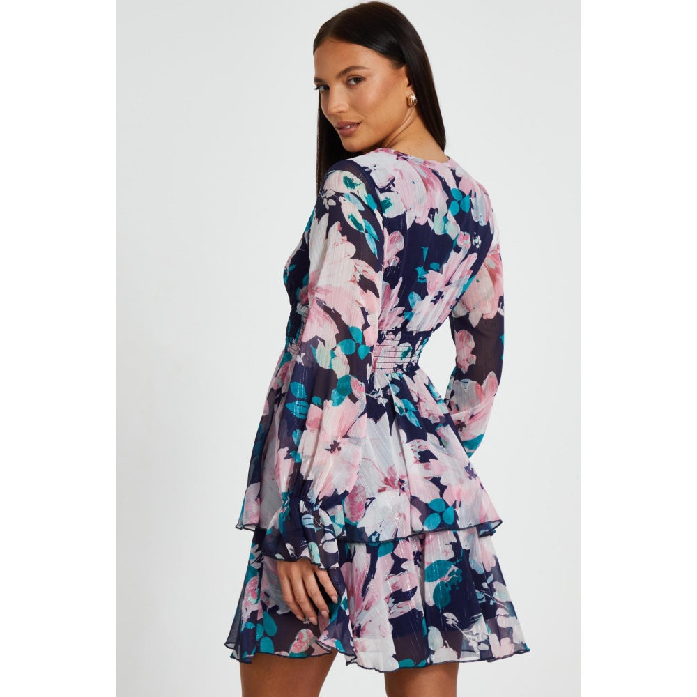 Quiz Clothing Women Navy Blue Polyester Floral Dress