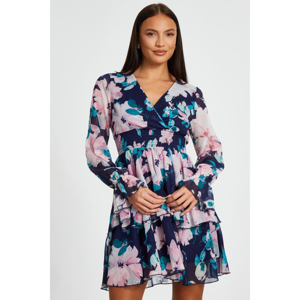 Quiz Clothing Women Navy Blue Polyester Floral Dress