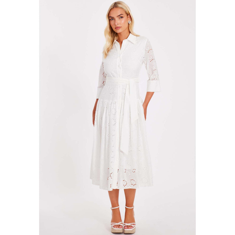 Quiz Clothing White Women Shirt Dress With Belt
