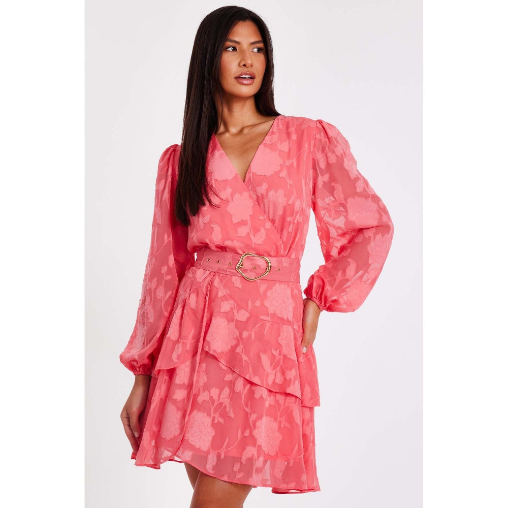 Quiz Clothing Coral Women Fit And Flare Dress With Belt