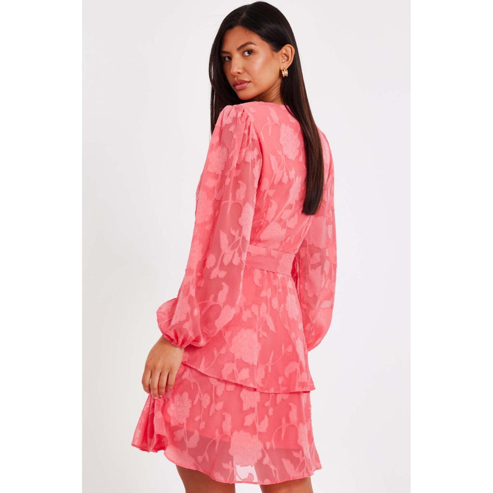 Quiz Clothing Coral Women Fit And Flare Dress With Belt