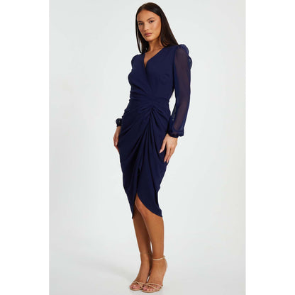 Quiz Clothing Navy Blue Women Wrap Bodycon Dress
