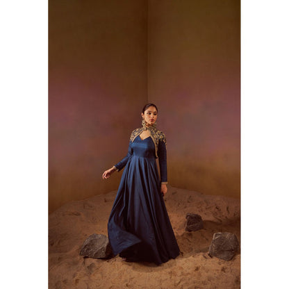 Qunic Deep Sea Blue Gown with Cape (Set of 2)